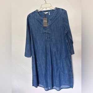 FatFace Womens Blue Denim Lace Front 3/4 Sleeve  Dress, Size US 10 RRP $65